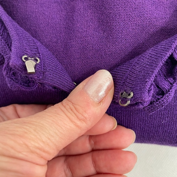 Alex Marie Silk Blend Cardigan Womens L Large Purple Ruffle Collar Long Sleeve - Picture 6 of 10